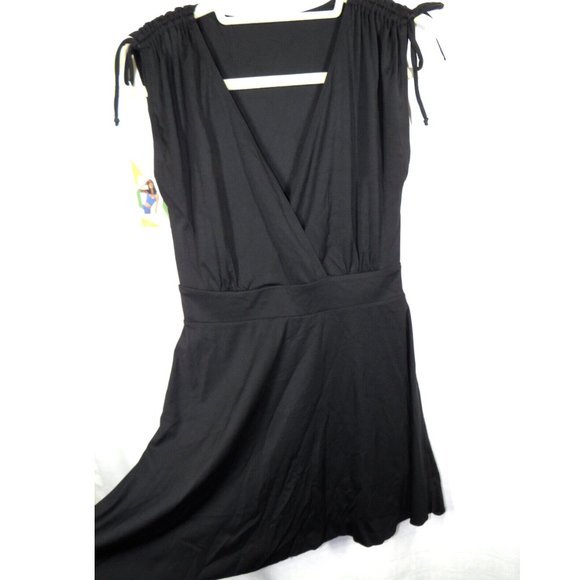 Halara Black Low Cut V-Neck Ruched Shoulder Mini Dress Size XS - Picture 3 of 11